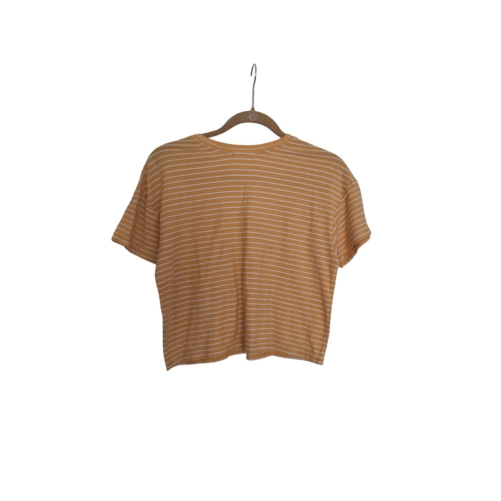 Marine Layer Womens Mustard Yellow White Striped Crop Crewneck Tee Size M - Picture 3 of 5